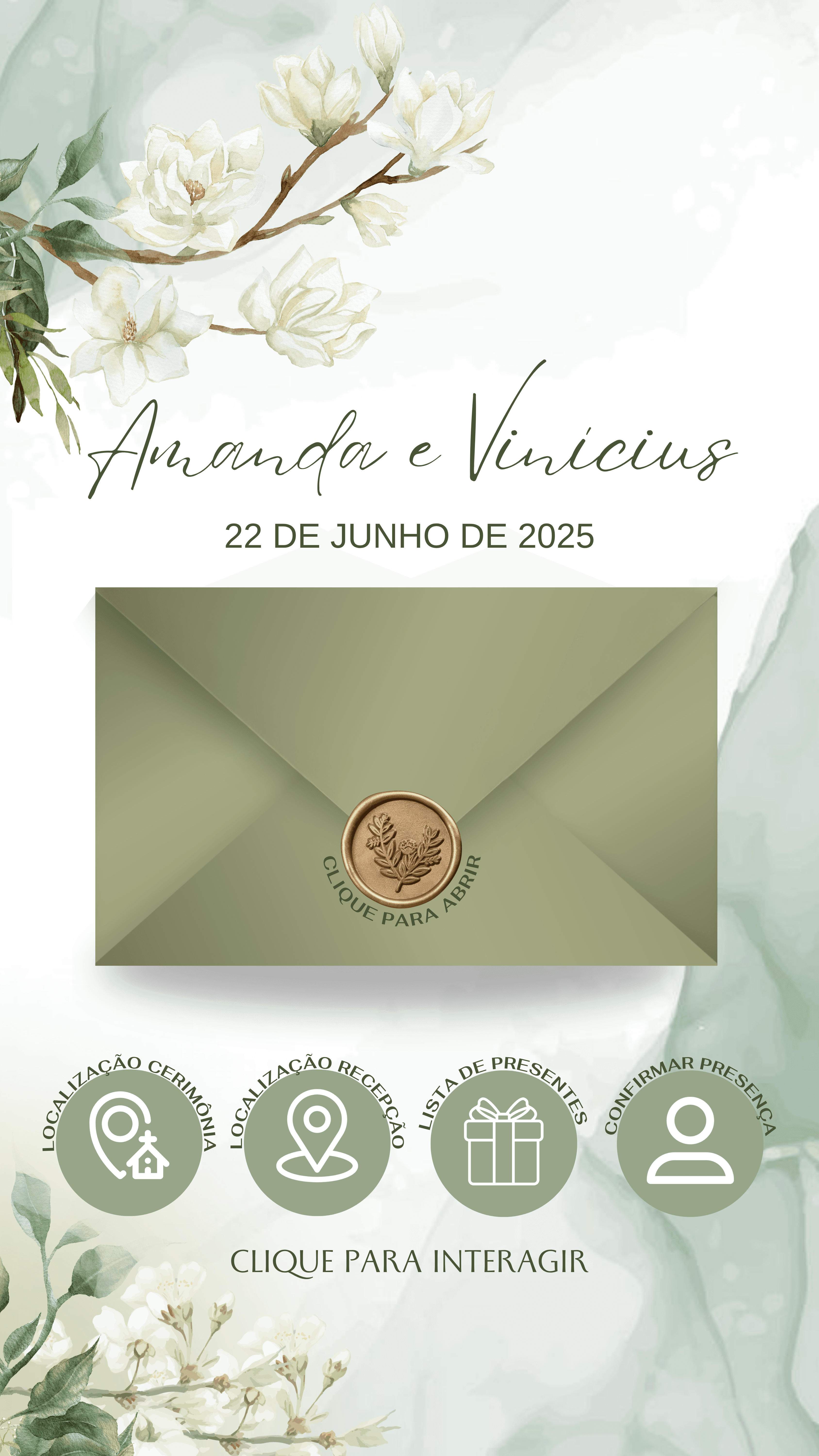 Convite de Casamento Modelo "Nosso Amor Floresceu", cor Verde Oliva
